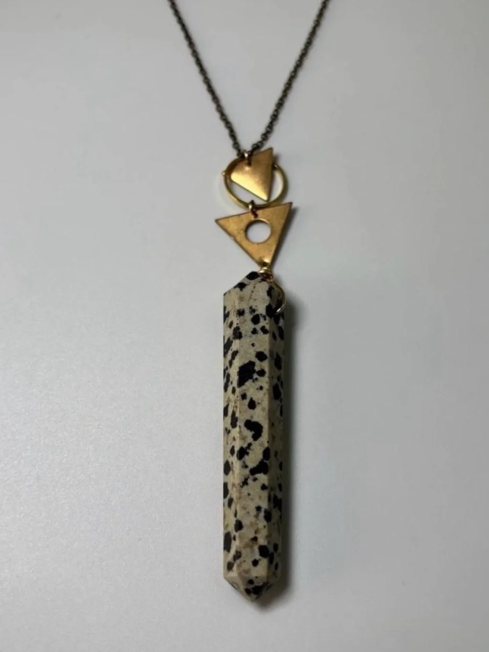 Niquea.d Dalmatian Jasper Crystal Shaped 32 Inch Gold Plated Necklace